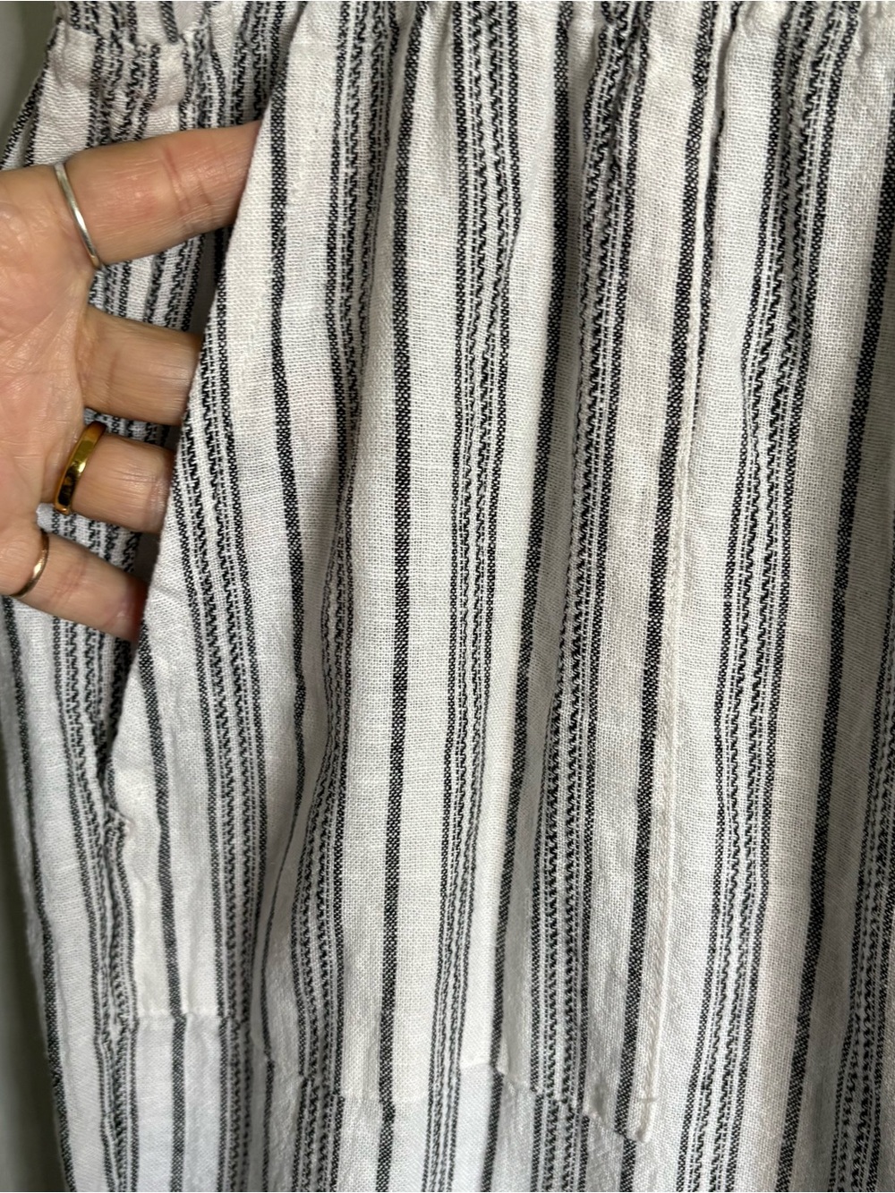 Time&Tru XL Wide-Leg Pants Linen Blend Woven Stripe Elastic Patch Pockets Beach - Picture 2 of 11